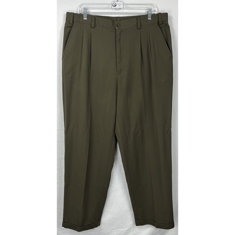 Bert Pulitzer Collectors Edition Mens 38x30 Olive Drab Green Pleated Chino Pants